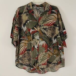 Vintage Lady Caribou button up safari Hawaiian shirt
